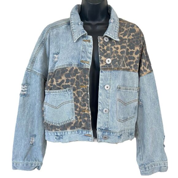 POL Off Duty Leopard Denim Jacket - Picture 1 of 13